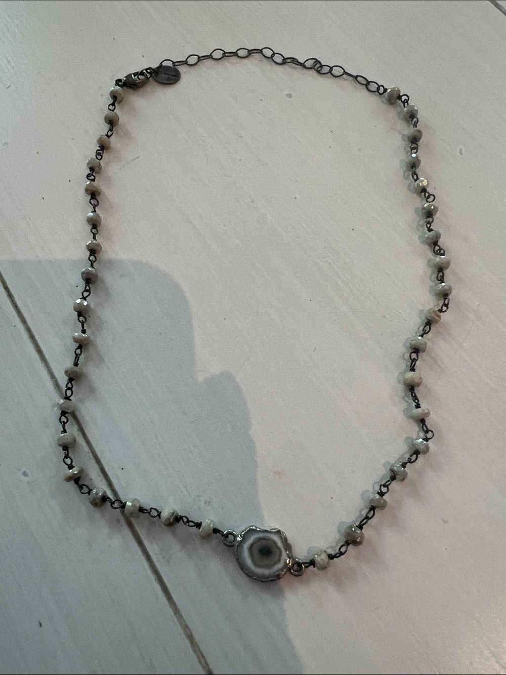Handcrafted Gray Agate Slice Beaded Necklace - Unbranded